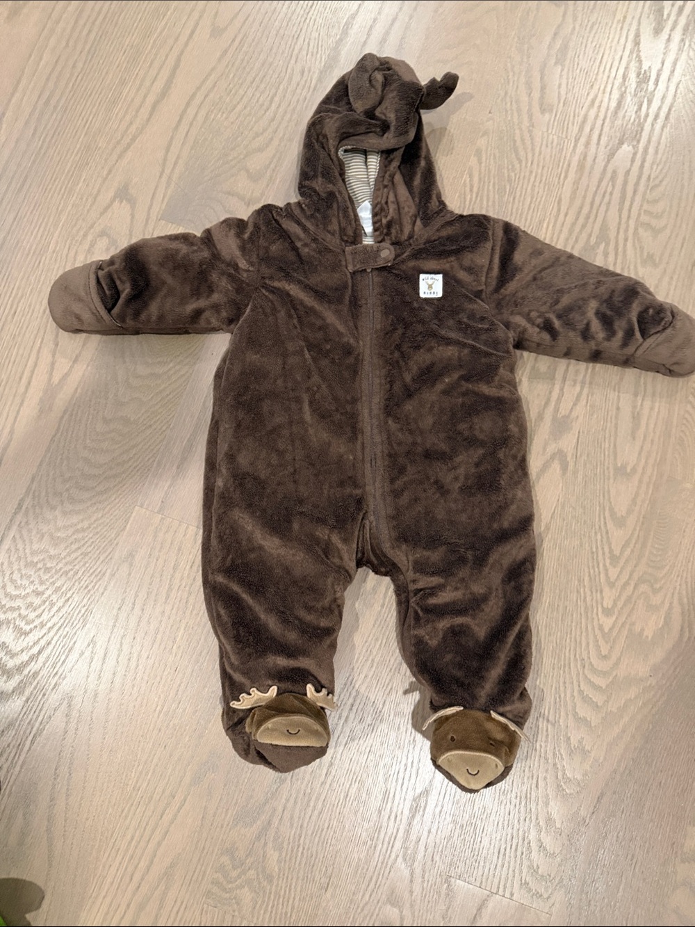 Carter's Brown Plush Hooded Footed One-Pc size 6 months